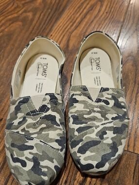 TOMS Olive and Black Camo Slip-Ons